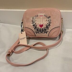 Juicy Couture Pink Crossbody Bag Embroidered Crown‎ Heart Chain Strap New